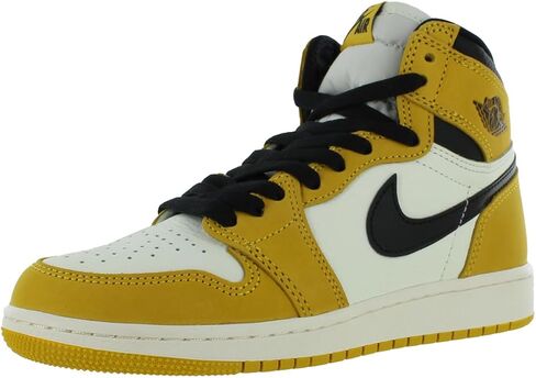 NIKE Air Jordan 1 High OG Yellow Ochre Big Kids' Shoes (FD1437-701, Yellow Ochre/Sail/Black) Size 4.5 in Kuwait