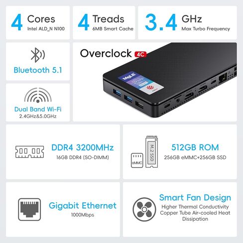 MeLE Reddot Winner Mini PC Overclock4C N100(up to 3.4GHz) 8GB RAM, 256GB Storage, Mini Desktop Computer, Triple Screen Display, Full Function USB-C on Office Education Home in Kuwait