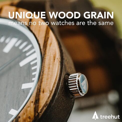 Treehut Wooden Watches for Men, Great Japanese Quartz Analog, Stylish Exotic Watch with Adjustable Stainless Steel Clasp, Buckle, Made from Ebony and Walnut Wood, Relojes Hombre Mujeres in Saudi Arabia