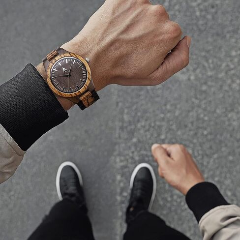 Treehut Wooden Watches for Men, Great Japanese Quartz Analog, Stylish Exotic Watch with Adjustable Stainless Steel Clasp, Buckle, Made from Ebony and Walnut Wood, Relojes Hombre Mujeres in Saudi Arabia