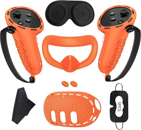 7 in 1 Silicone Cover Compatible with Meta/Oculus Quest 3 Accessories, VR Silicone Headset Controller Shell, Eyes, Face, Touch Controller Grip Case & Lens Cover-Black in Saudi Arabia