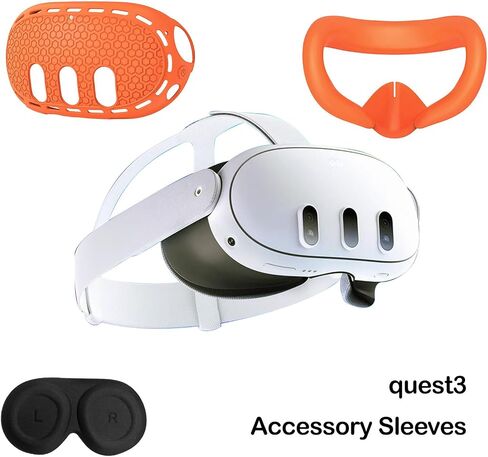 7 in 1 Silicone Cover Compatible with Meta/Oculus Quest 3 Accessories, VR Silicone Headset Controller Shell, Eyes, Face, Touch Controller Grip Case & Lens Cover-Black in Saudi Arabia