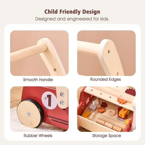 مشاية أطفال خشبية قابلة للتعديل للارتفاع والسرعة من IEATFO مع مقعد أدوات وعربة تخزين الألعاب - مشاية دفع للأطفال متعددة الوظائف مصممة هندسيًا للمشي الطبيعي - أكثر من 3 سنوات من الاستخدام المستمر in Kuwait