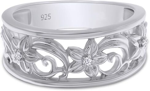 AFFY Round Cut White Cubic Zirconia Floral Filigree Wedding Bands Ring in 14K Gold Over Sterling Silver Jewelry for Women in Saudi Arabia