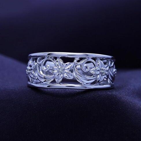 AFFY Round Cut White Cubic Zirconia Floral Filigree Wedding Bands Ring in 14K Gold Over Sterling Silver Jewelry for Women in Saudi Arabia