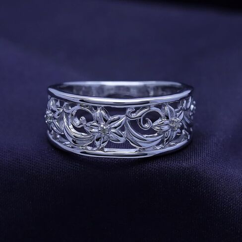 AFFY Round Cut White Cubic Zirconia Floral Filigree Wedding Bands Ring in 14K Gold Over Sterling Silver Jewelry for Women in Saudi Arabia