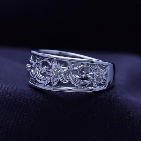 AFFY Round Cut White Cubic Zirconia Floral Filigree Wedding Bands Ring in 14K Gold Over Sterling Silver Jewelry for Women in Saudi Arabia
