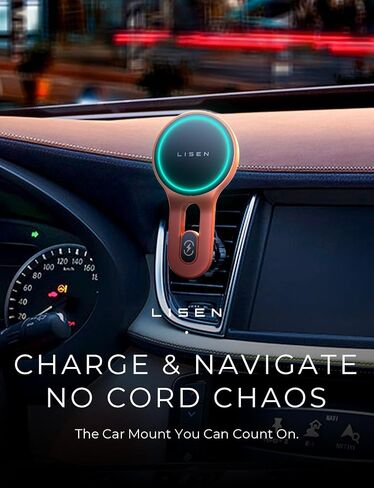 LISEN for MagSafe شاحن سيارة لهاتف iPhone 15، شاحن لاسلكي 15 وات لملحقات سيارة iPhone مع حامل هاتف مغناطيسي، شاحن سيارة يناسب iPhone 15 Pro Max Plus Mini 14 13 12، أزرق in Kuwait