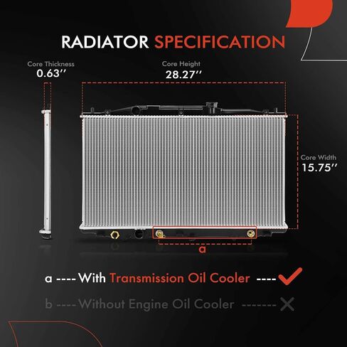A-Premium Primary Engine Coolant Radiator Assembly with Transmission Oil Cooler Compatible with Honda Accord 2003 2004 2005 2006 2007 2.4L Gas Naturally Aspirated in Saudi Arabia