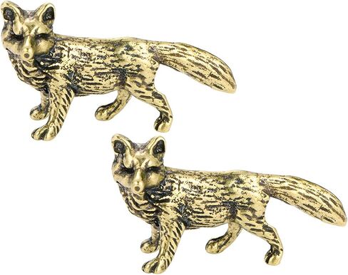 2pcs mini fox تمثال بالحيوان النحاسي الصغير ، تمثال Fengshui Wealth ، النحت على الحيوانات القديم للمنزل Decor in Saudi Arabia