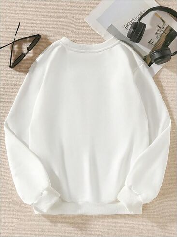 SweatyRocks Girl's Cute Sweatshirts Graphic Round Neck Long Sleeve Drop Shoulder Pullovers Top in Saudi Arabia