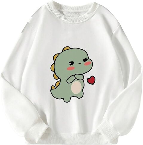 SweatyRocks Girl's Cute Sweatshirts Graphic Round Neck Long Sleeve Drop Shoulder Pullovers Top in Saudi Arabia