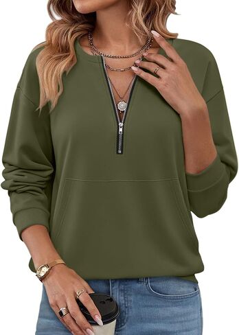 Womens Sweatshirts Half Zip Fleece Pullover Tops with Pockets Quarter Zipper Hoodies Fall Winter Outfits Clothes in Kuwait