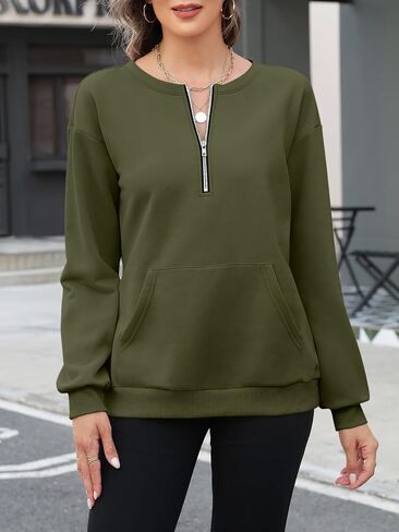 Womens Sweatshirts Half Zip Fleece Pullover Tops with Pockets Quarter Zipper Hoodies Fall Winter Outfits Clothes in Kuwait