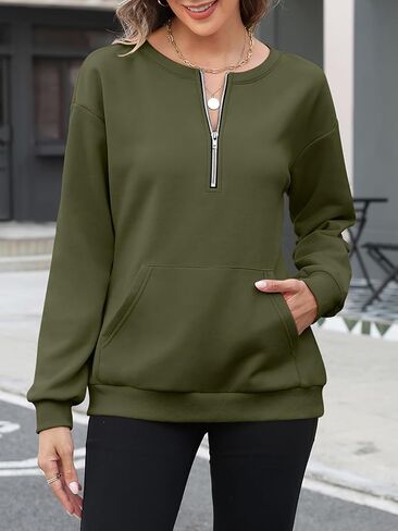Womens Sweatshirts Half Zip Fleece Pullover Tops with Pockets Quarter Zipper Hoodies Fall Winter Outfits Clothes in Kuwait