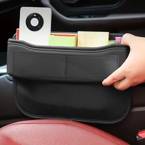 msyuusr Car Seat Gap Filler Organizer, Front Seat Leather Storage Box, Car Organizers and Storage, Car Accessories for Women Men, Car Seat Gap for storage Phones, Glasses, Keys, Cards (Black) in Kuwait