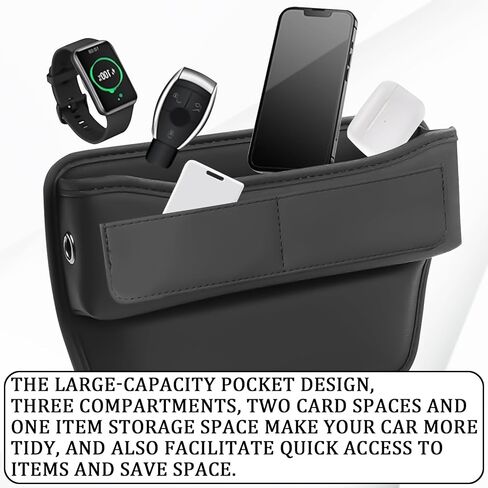 msyuusr Car Seat Gap Filler Organizer, Front Seat Leather Storage Box, Car Organizers and Storage, Car Accessories for Women Men, Car Seat Gap for storage Phones, Glasses, Keys, Cards (Black) in Kuwait