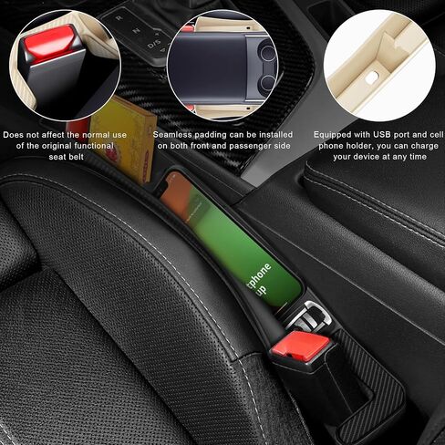 2PCS Car Seat Gap Filler Organizer, Multifunctional Seat Side Gap Filler with Phone Holder, Auto Crevice Blocker Between Seats for Prevent Essential Items from Falling (Black) in Saudi Arabia