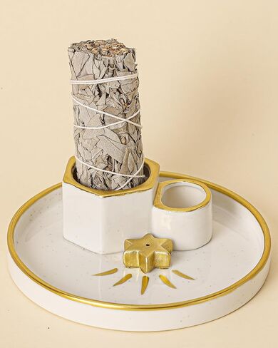 Incense Holder Burner, Ceramic Incense Holder for Palo Santo Sage Cedar Bundles Incense Sticks and Candle, Smudge Dish for Meditation Yoga, Modern Home Decor (Gold-Moon1) in Saudi Arabia