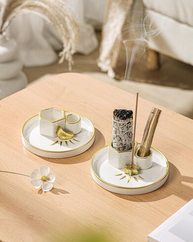 Incense Holder Burner, Ceramic Incense Holder for Palo Santo Sage Cedar Bundles Incense Sticks and Candle, Smudge Dish for Meditation Yoga, Modern Home Decor (Gold-Moon1) in Saudi Arabia