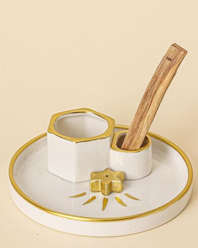 Incense Holder Burner, Ceramic Incense Holder for Palo Santo Sage Cedar Bundles Incense Sticks and Candle, Smudge Dish for Meditation Yoga, Modern Home Decor (Gold-Moon1) in Saudi Arabia