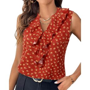Lotusmile Womens Tank Tank Tops Summer Ruffle v Neck Divelessless Shirt Shirt Shift in Kuwait