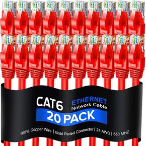 Maximm Cat 6 Ethernet Cable 3 FT ، 100 ٪ COPPER PUER ، CAT6 (20 Pack) Cable ، كابل الإنترنت وكابل التصحيح وكابل الشبكة - UTP (أسود) 3 أقدام in Kuwait