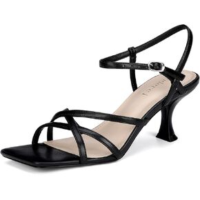 Women's Kitten Heels Strappy Square Open Toe Heels for Women Mid Ankle Strap Heeled Sandals in Kuwait
