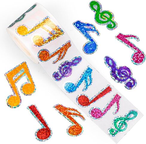 Whaline Music Note Stickers Roll Black Laser Musical Note Sparkly Waterproof Self-Adhesive Stickers Decals for Envelope Journal Decor Party Supplies, 500Pcs in Kuwait