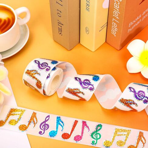 Whaline Music Note Stickers Roll Black Laser Musical Note Sparkly Waterproof Self-Adhesive Stickers Decals for Envelope Journal Decor Party Supplies, 500Pcs in Kuwait