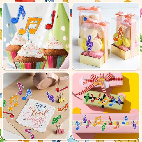 Whaline Music Note Stickers Roll Black Laser Musical Note Sparkly Waterproof Self-Adhesive Stickers Decals for Envelope Journal Decor Party Supplies, 500Pcs in Kuwait
