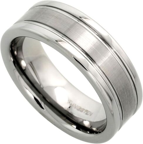 Tungsten Carbide 8 مم مسطح الزفاف فرقة الزفاف خاتم الساتان الانتهاء من الحواف الحواف أحجام أحجام 7 إلى 14 in Saudi Arabia