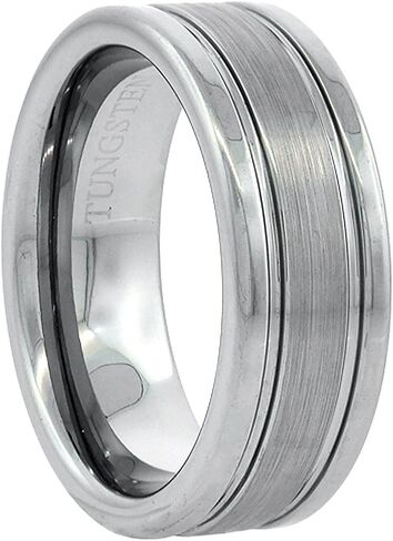 Tungsten Carbide 8 مم مسطح الزفاف فرقة الزفاف خاتم الساتان الانتهاء من الحواف الحواف أحجام أحجام 7 إلى 14 in Saudi Arabia