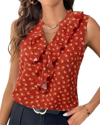Lotusmile Womens Tank Tank Tops Summer Ruffle v Neck Divelessless Shirt Shirt Shift in Kuwait