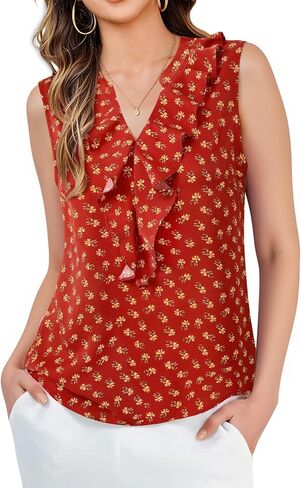 Lotusmile Womens Tank Tank Tops Summer Ruffle v Neck Divelessless Shirt Shirt Shift in Kuwait