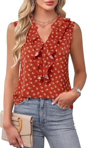 Lotusmile Womens Tank Tank Tops Summer Ruffle v Neck Divelessless Shirt Shirt Shift in Kuwait