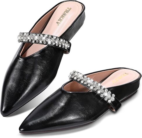 Trakxy Women's Buckle Pointed Toe Backless Mule Ballet Flats Inner Height Increase Comfortable Flat Dress Shoes Casual Work Parties Shopping in Kuwait