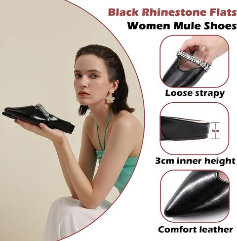 Trakxy Women's Buckle Pointed Toe Backless Mule Ballet Flats Inner Height Increase Comfortable Flat Dress Shoes Casual Work Parties Shopping in Kuwait