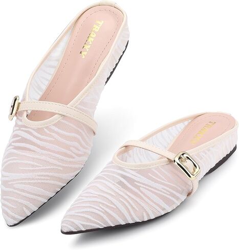 Trakxy Women's Buckle Pointed Toe Backless Mule Ballet Flats Inner Height Increase Comfortable Flat Dress Shoes Casual Work Parties Shopping in Kuwait