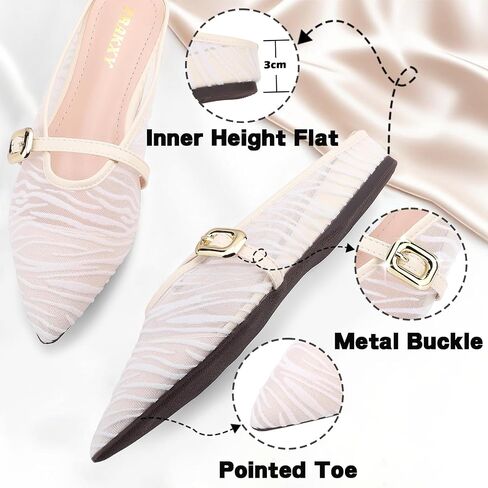 Trakxy Women's Buckle Pointed Toe Backless Mule Ballet Flats Inner Height Increase Comfortable Flat Dress Shoes Casual Work Parties Shopping in Kuwait