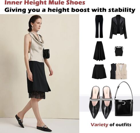 Trakxy Women's Buckle Pointed Toe Backless Mule Ballet Flats Inner Height Increase Comfortable Flat Dress Shoes Casual Work Parties Shopping in Kuwait