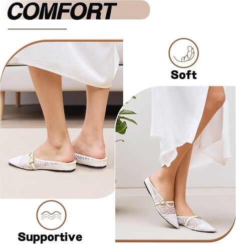 Trakxy Women's Buckle Pointed Toe Backless Mule Ballet Flats Inner Height Increase Comfortable Flat Dress Shoes Casual Work Parties Shopping in Kuwait
