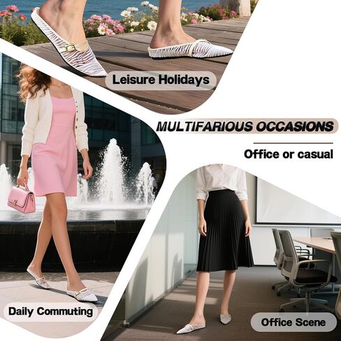 Trakxy Women's Buckle Pointed Toe Backless Mule Ballet Flats Inner Height Increase Comfortable Flat Dress Shoes Casual Work Parties Shopping in Kuwait