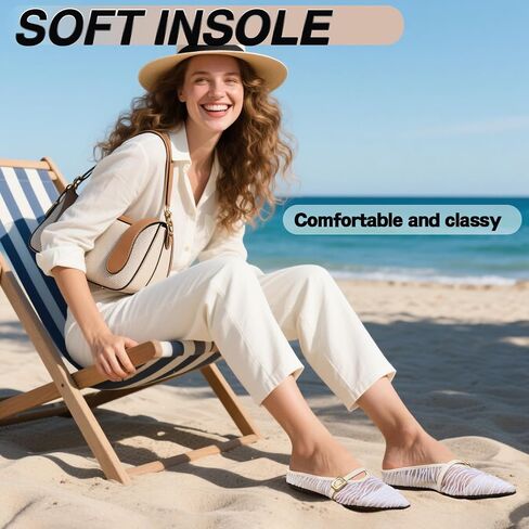 Trakxy Women's Buckle Pointed Toe Backless Mule Ballet Flats Inner Height Increase Comfortable Flat Dress Shoes Casual Work Parties Shopping in Kuwait