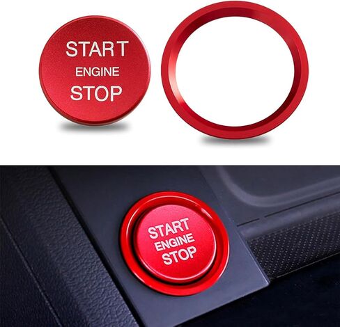 2 PCS Car Ignition Switch Ring Cover, Alloy One-Touch Start Button Decorative Ring Cover, Self-Adhesive Modification Accessories, Compatible with Audi A4L, A5, A6L, Q3, Q5, Q7, A7, A8 (Red) in Saudi Arabia