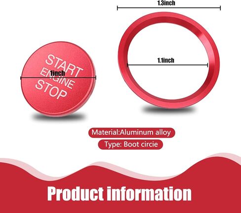 2 PCS Car Ignition Switch Ring Cover, Alloy One-Touch Start Button Decorative Ring Cover, Self-Adhesive Modification Accessories, Compatible with Audi A4L, A5, A6L, Q3, Q5, Q7, A7, A8 (Red) in Saudi Arabia