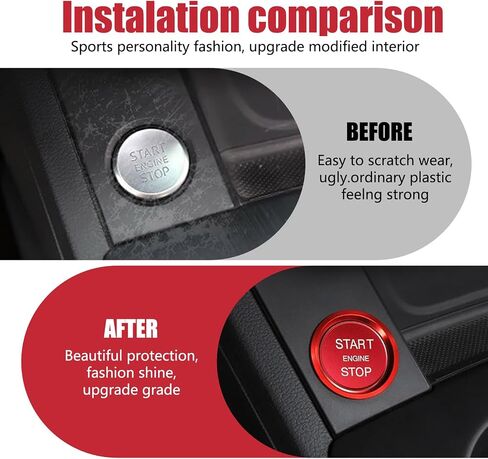 2 PCS Car Ignition Switch Ring Cover, Alloy One-Touch Start Button Decorative Ring Cover, Self-Adhesive Modification Accessories, Compatible with Audi A4L, A5, A6L, Q3, Q5, Q7, A7, A8 (Red) in Saudi Arabia