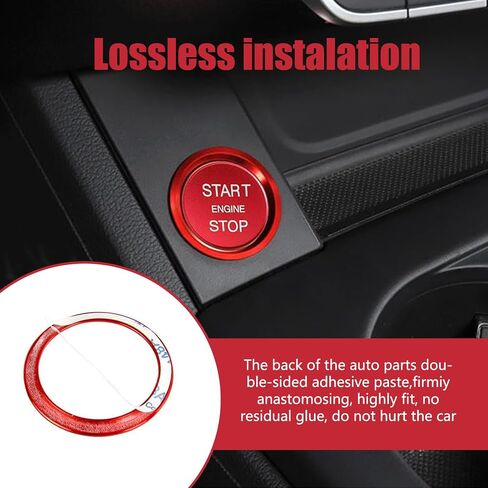 2 PCS Car Ignition Switch Ring Cover, Alloy One-Touch Start Button Decorative Ring Cover, Self-Adhesive Modification Accessories, Compatible with Audi A4L, A5, A6L, Q3, Q5, Q7, A7, A8 (Red) in Saudi Arabia