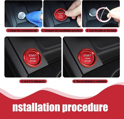 2 PCS Car Ignition Switch Ring Cover, Alloy One-Touch Start Button Decorative Ring Cover, Self-Adhesive Modification Accessories, Compatible with Audi A4L, A5, A6L, Q3, Q5, Q7, A7, A8 (Red) in Saudi Arabia
