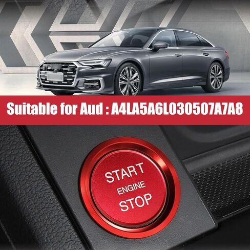 2 PCS Car Ignition Switch Ring Cover, Alloy One-Touch Start Button Decorative Ring Cover, Self-Adhesive Modification Accessories, Compatible with Audi A4L, A5, A6L, Q3, Q5, Q7, A7, A8 (Red) in Saudi Arabia